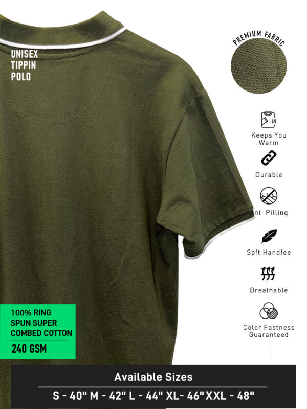 UNISEX TIPPING POLO – Plain | OLIVE GREEN - White Tipping | 240gsm