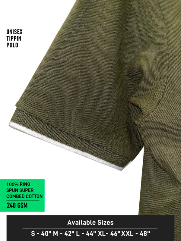 UNISEX TIPPING POLO – Plain | OLIVE GREEN - White Tipping | 240gsm