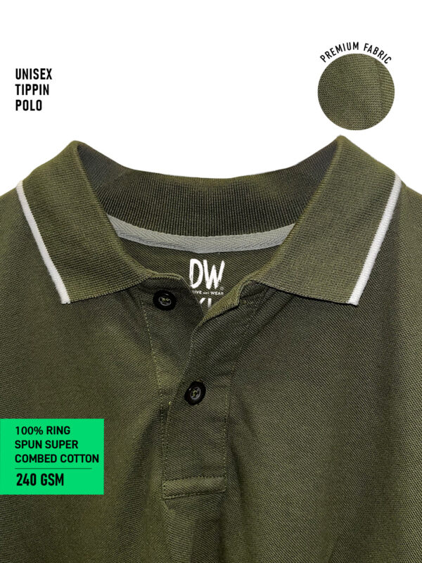 UNISEX TIPPING POLO – Plain | OLIVE GREEN - White Tipping | 240gsm