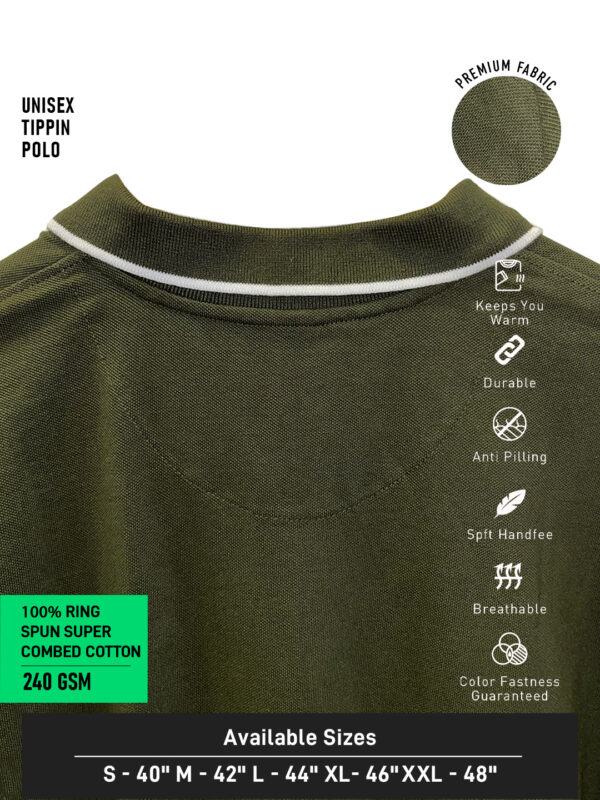 UNISEX TIPPING POLO – Plain | OLIVE GREEN - White Tipping | 240gsm